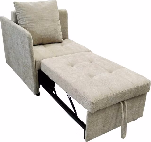 Divano letto singolo 3 in 1 con schienale regolabile a 5 posizioni in lino beige