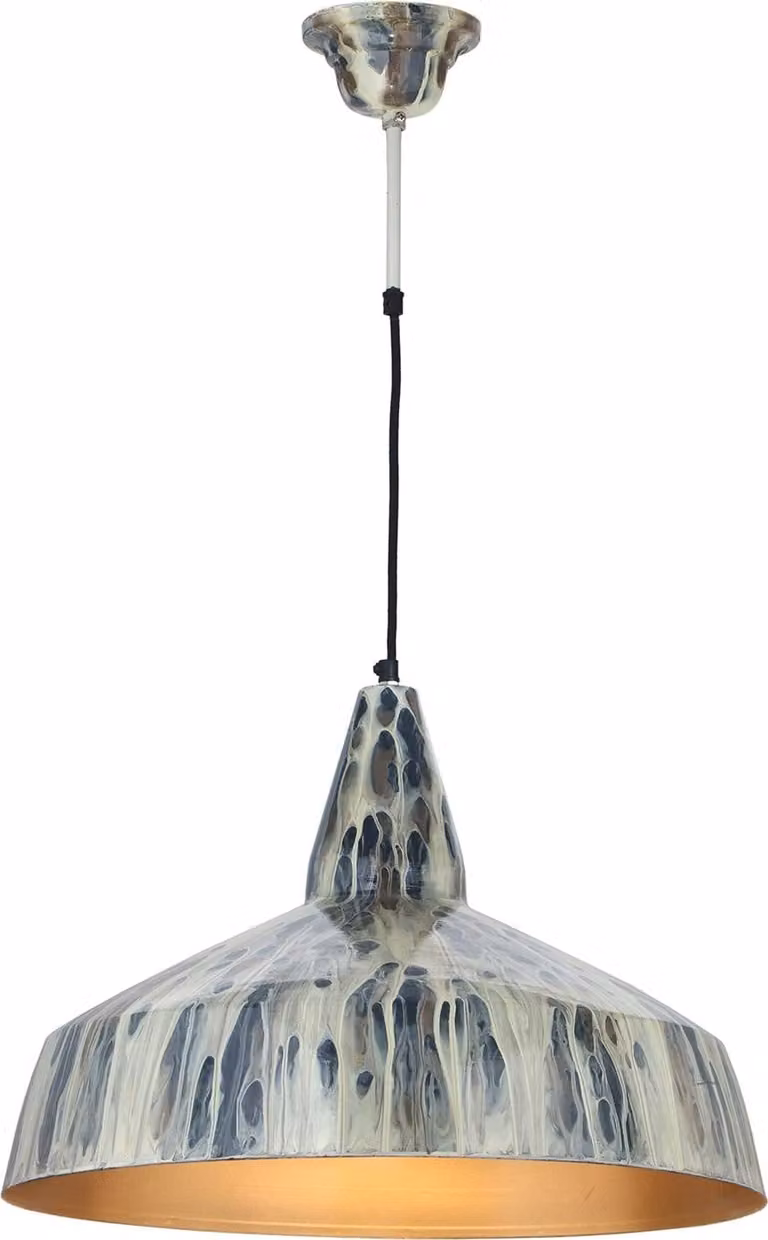 Lampada a sospensione Padiro, 49,5 x 49,5 x 33 cm, color crema, realizzata in ferro, con finitura che richiama l'estetica industriale