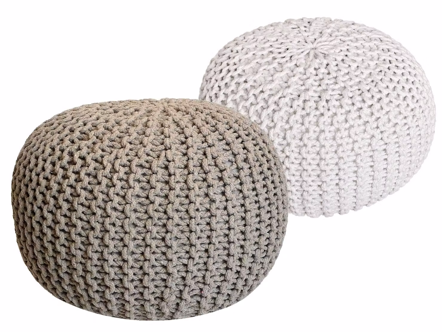 Set di 2 pouf a maglia pouf sedile pouf sedile pouf cuscino da terra Ø 55cm beige/bianco