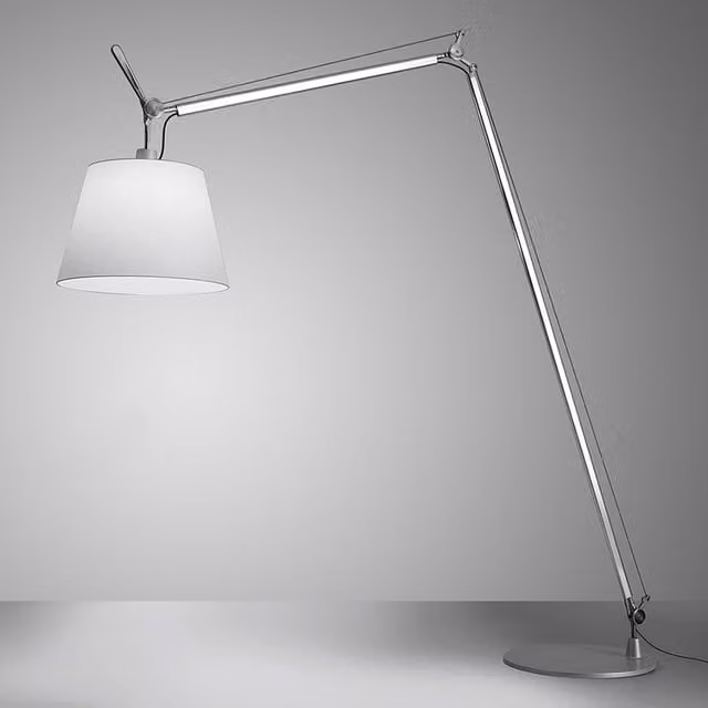Artemide Tolomeo Maxi Piantana in Alluminio con Paralume in Tessuto Bianco e Argento, Altezza Regolabile