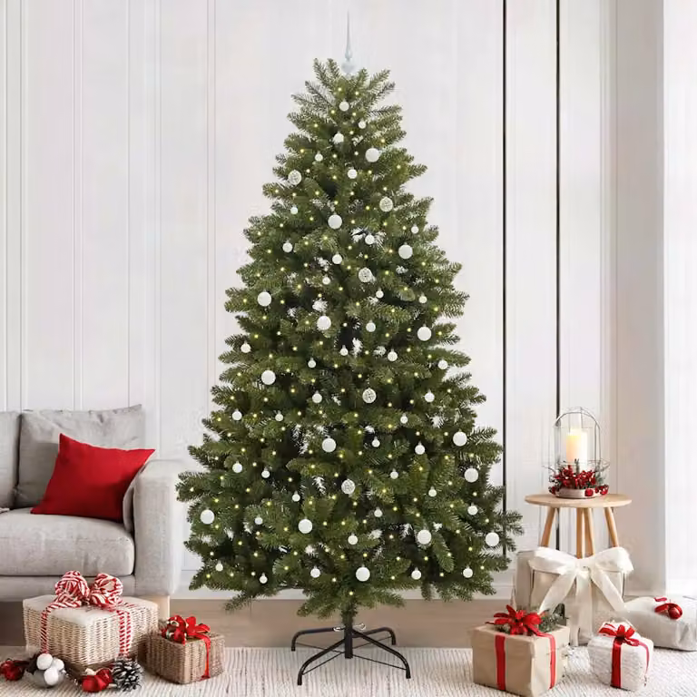 Albero di Natale artificiale vidaXL Verde con LED Bianco caldo, Altezza: 240 cm, Diametro: 120 cm