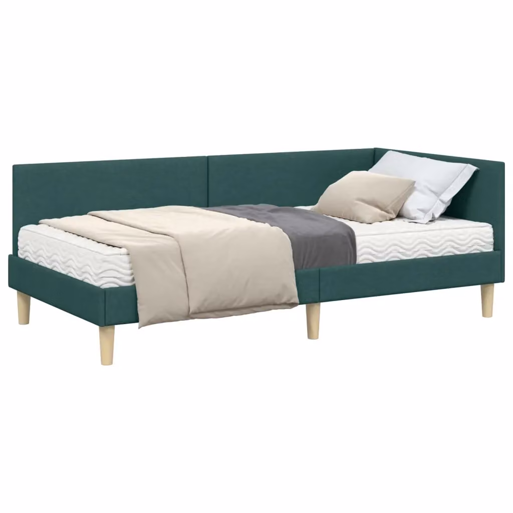 Letto angolare moderno vidaXL con materasso in tessuto verde, L/P/H: 200 x 100 x 204 cm – 2