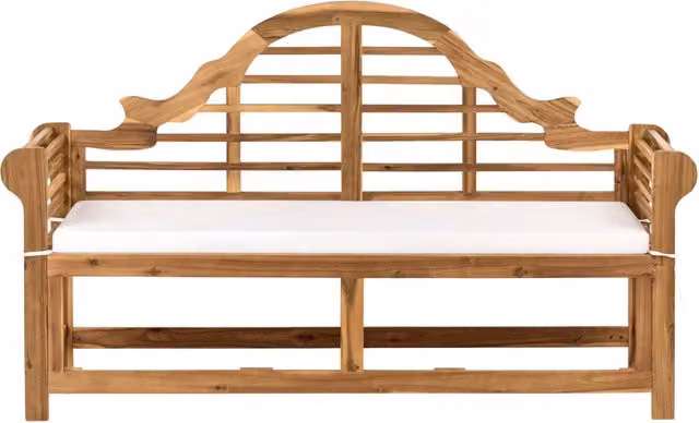 Panca da giardino Beliani in legno di acacia con cuscini, design classico da 3 posti, colore marrone e bianco, L: 180 cm, P: 60 cm, H: 108 cm – 1