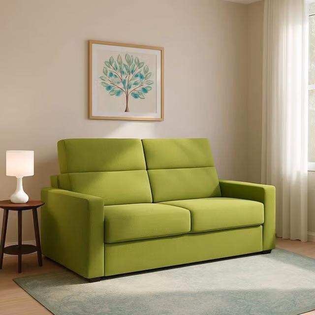 Divano Letto 2 Posti DMORA Made in Italy con Copertura Sfoderabile Verde L: 180 cm, P: 95 cm