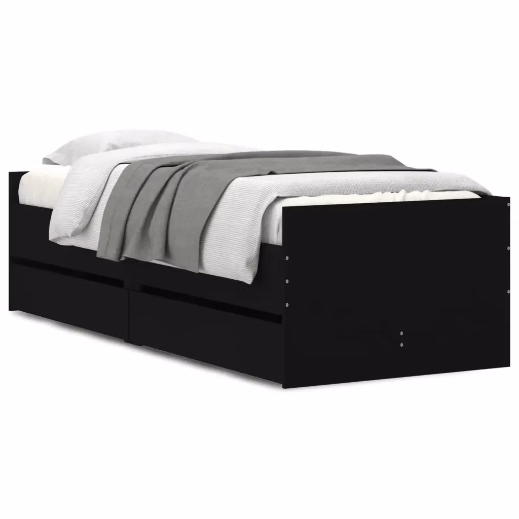 Letto singolo con cassetti nero vidaXL L: 75 cm, P: 190 cm, H: 78 cm – 2
