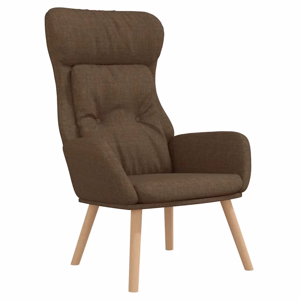 Poltrona Relax Moderna Marrone in Tessuto con Struttura in Metallo e Legno di Gomma per Soggiorno – 2