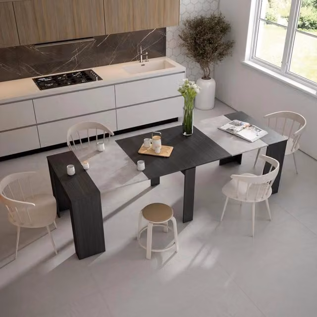 Consolle allungabile, 262x90x77cm, Per 12 persone, Tavolo da pranzo, Nero RF2634