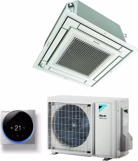 Climatizzatore Condizionatore Daikin a Cassetta Fully Flat 12000 BTU FFA35A9 + RZAG35A R-32 con Comando a Filo e Griglia Inclusi, Colore Bianco e Argento, Classe Energetica A++