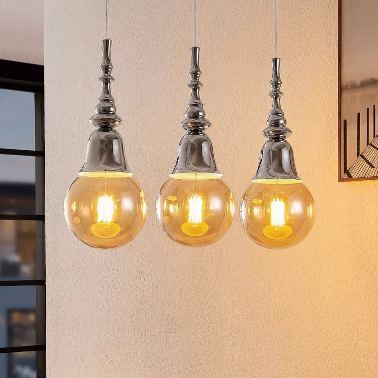 Lampada a sospensione Gesja Lucande, dimmerabile, Cromo / Argento, Soggiorno / Sala da pranzo, Metallo, Moderno, Lampada a sospensione
