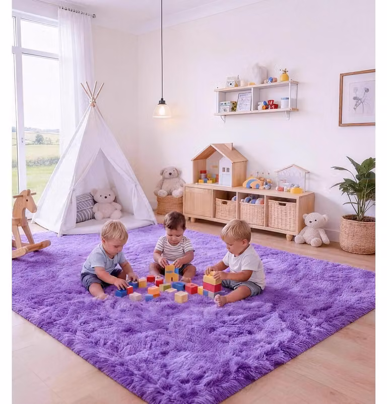 Tappeto rettangolare per soggiorno, colore viola, dimensioni 120 x 160 cm