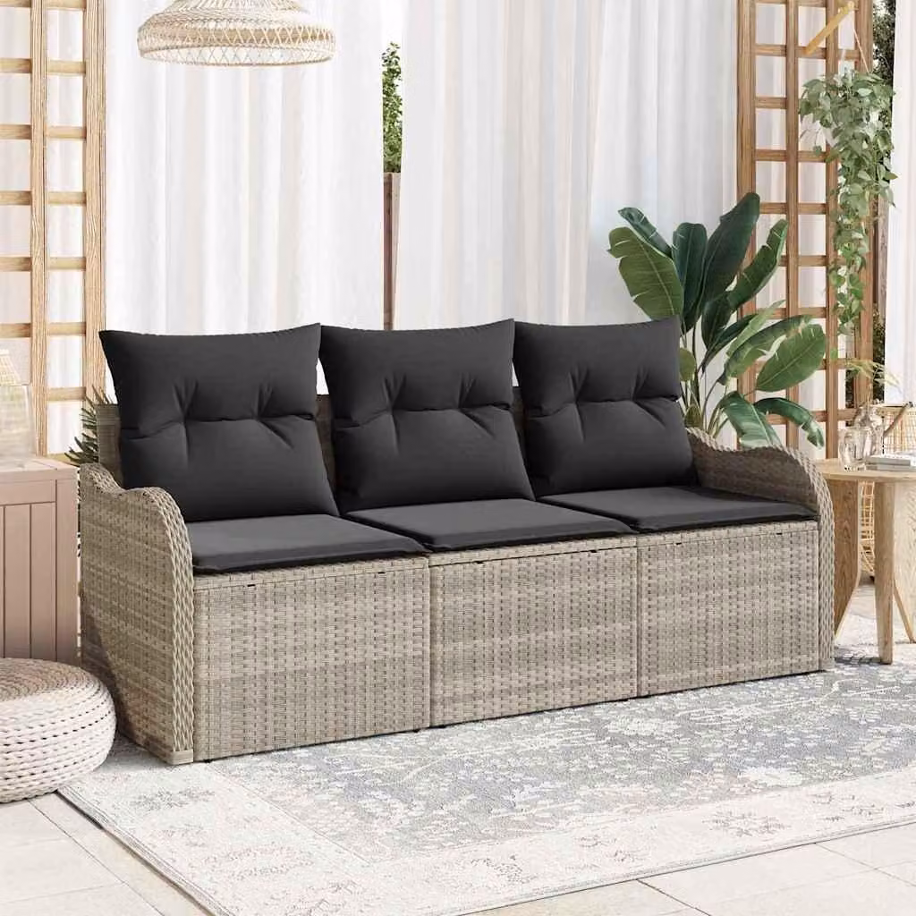 Maison Exclusive - Set Divano da Giardino 3 pcs Grigio chiaro Poly Rattan
