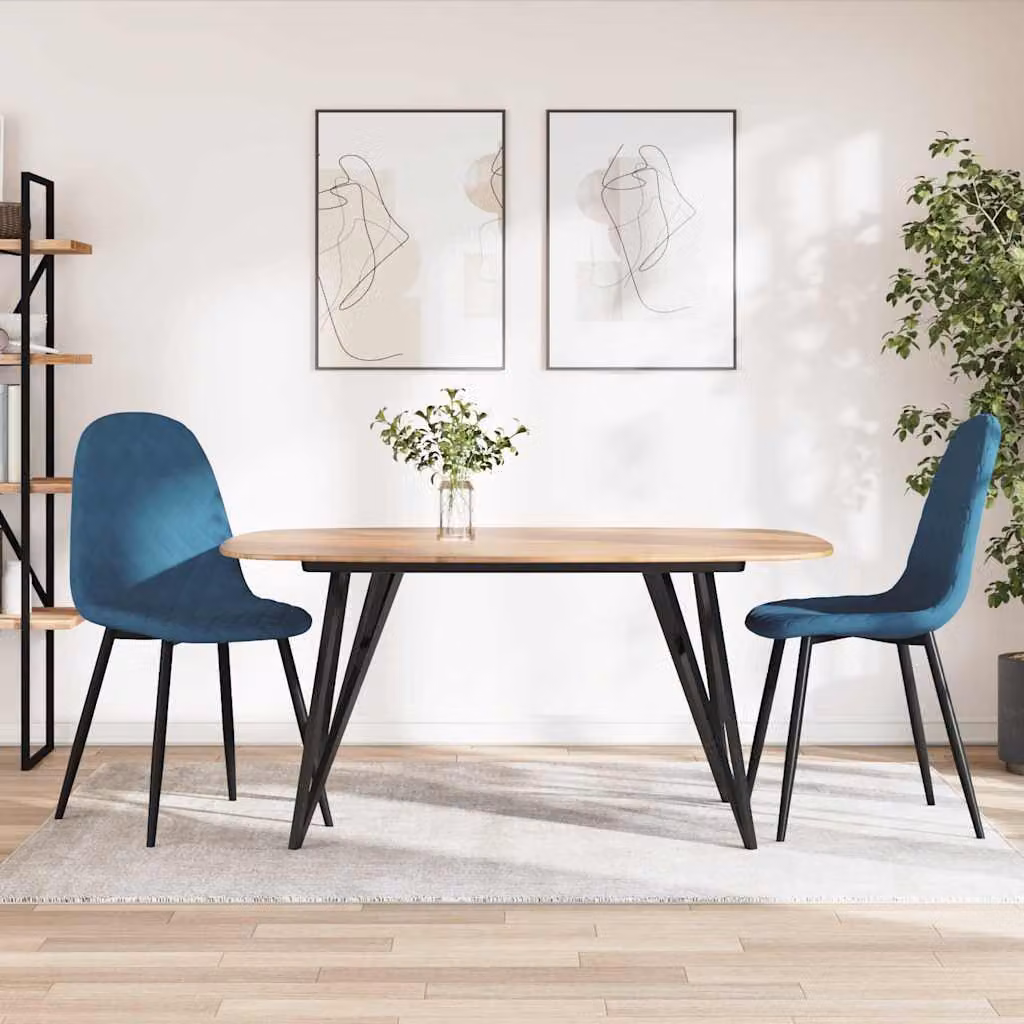 Set di 2 sedie da pranzo vidaXL in velluto blu con struttura in metallo per cucina e sala da pranzo