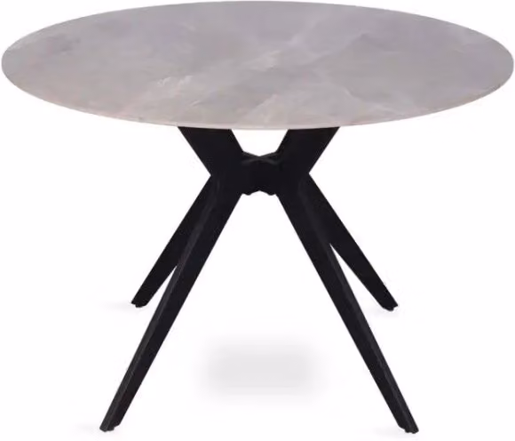 Tavolo da pranzo rotondo Meublorama ARVENA con piano in pietra sinterizzata e struttura in metallo, Colore grigio e nero, Diametro: 110 cm, Altezza: 75 cm – 1