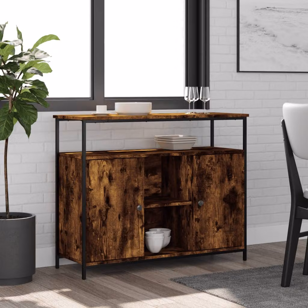 Credenza vidaXL in Rovere Fumo e Legno Multistrato, L 100 x P 35 x H 80 cm