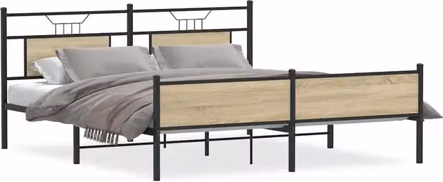 Letto matrimoniale | Letto per adulti | Giroletto senza Materaso in Metallo Rovere Sonoma 160x200 cm