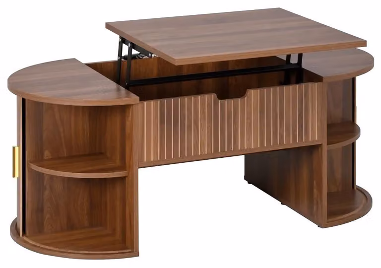 Tavolino da caffè - Altezza regolabile - Stile moderno - Cassetti a giorno - Spazio contenitivo nascosto - Ante scorrevoli - Noce