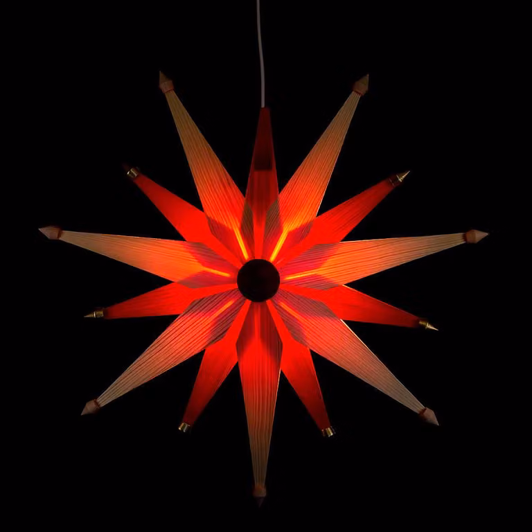 Decorazione per finestra Stella di Natale doppia naturale/rossa, illuminazione elettrica larghezza x altezza circa 50 cm x 50 cm NUOVO