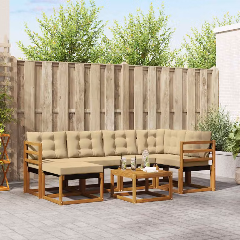 Set di divani da esterno vidaXL 7 pz in legno di acacia con cuscini beige e marrone