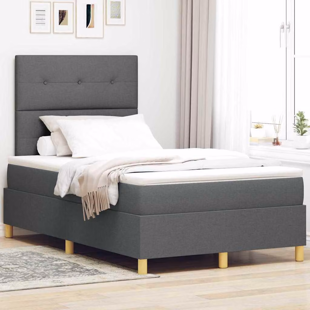 Maison Exclusive - Letto boxspring con testiera grigio scuro 120 x 190 cm in tessuto