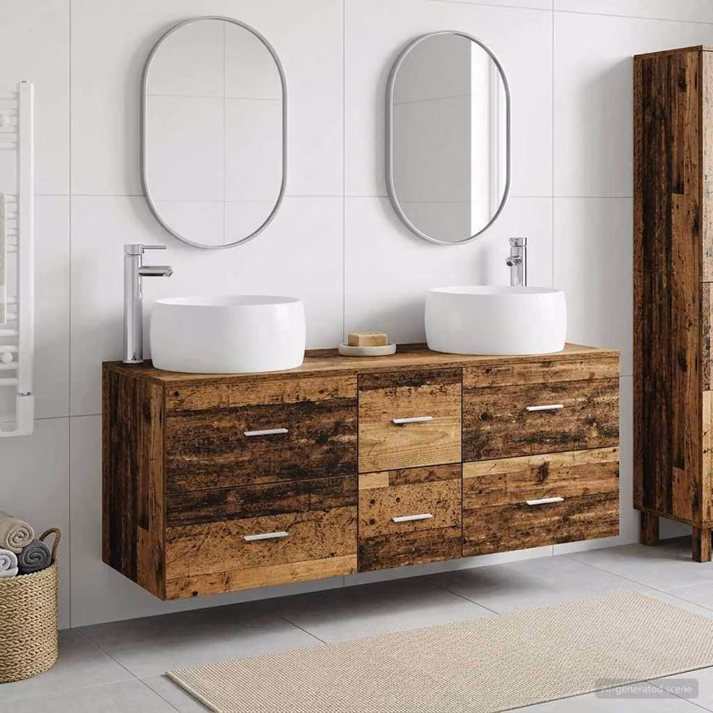 Set di mobili per il bagno moderno vidaXL in legno color marrone e argento, composto da 3 pezzi con base lavabo e armadietti laterali