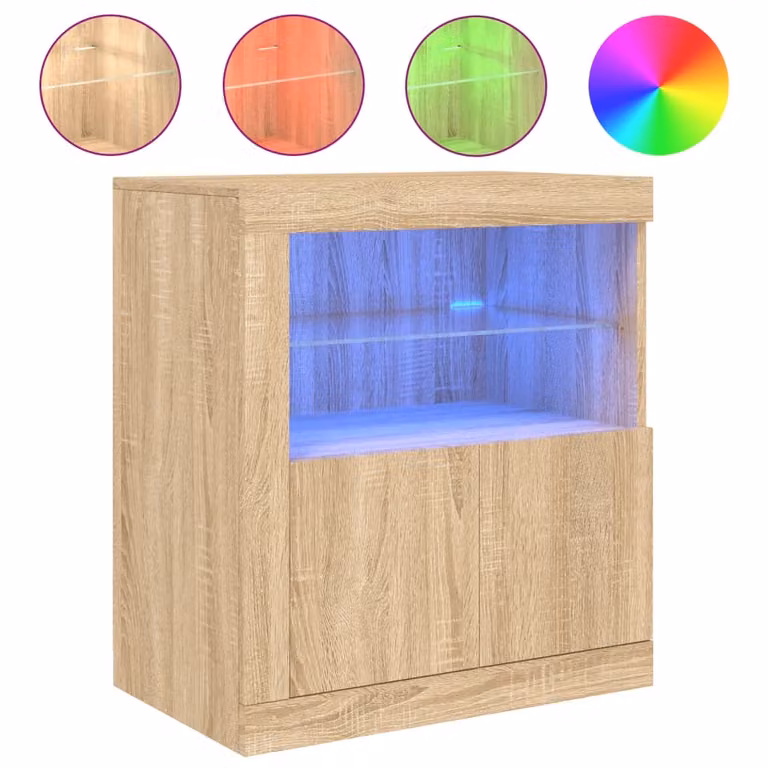 Credenza con Luci LED Rovere Sonoma 60,5x37x67 cm