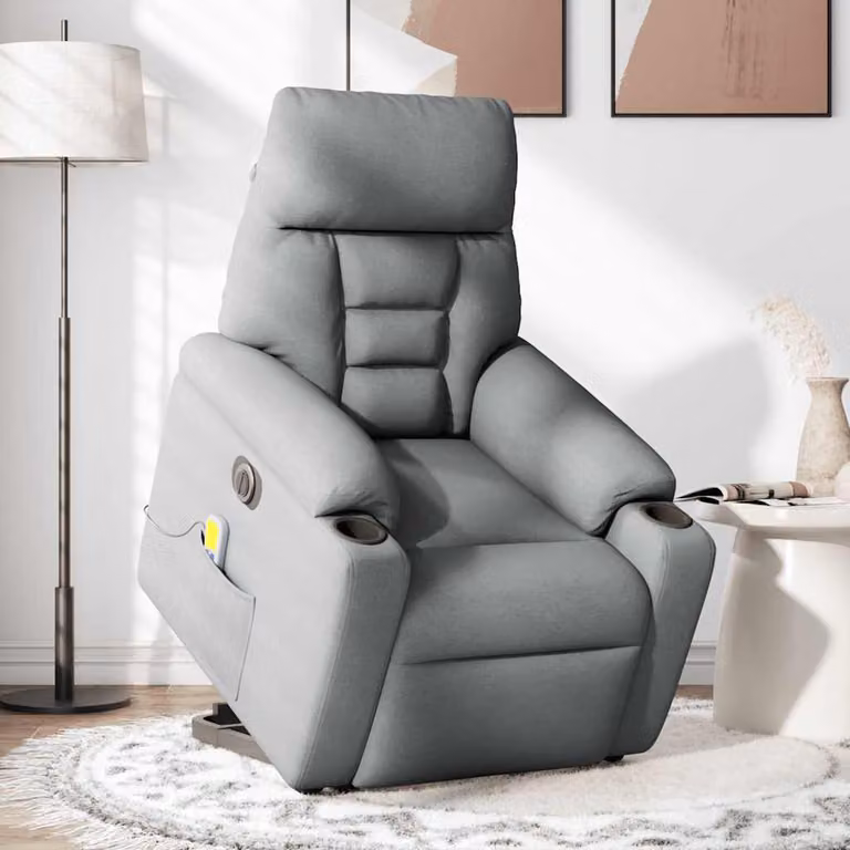 Poltrona Alzapersona Massaggi Elettrica Grigio Chiaro Tessuto
