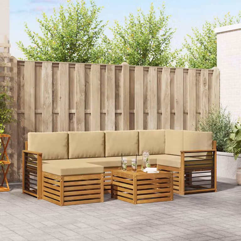 Set di divani da esterno vidaXL 7 pz in legno di acacia con cuscini beige e marrone