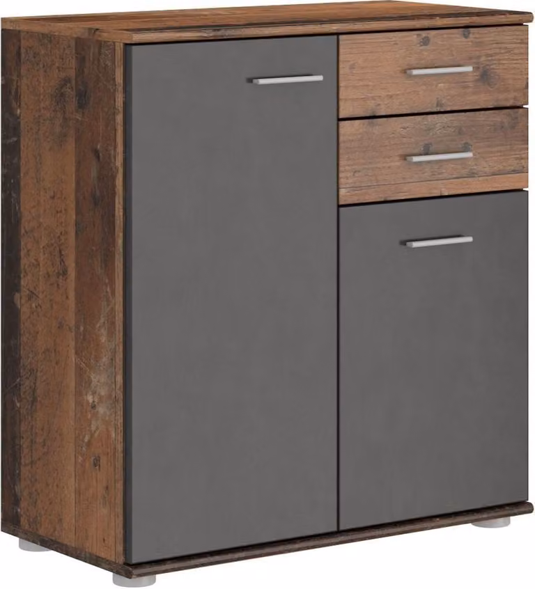 Masseno Comò MICHELE 71 cm Credenza con 2 cassetti e 2 ante per soggiorno camera da letto Moderno 71x35x75 cm Marrone / Grigio chiaro