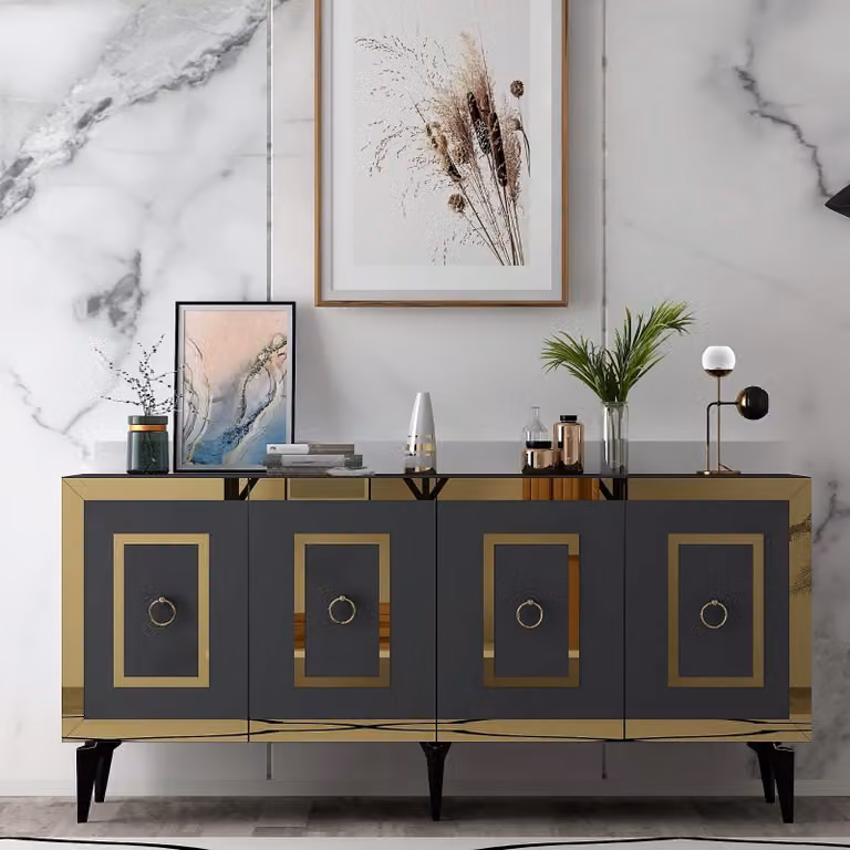 Skye Decor, Karya - Antracite, Oro, Consolle, Antracite, 100% PANNELLI DI PARTICELLE RIVESTITI IN MELAMMINA, 150 x 79 x 40 cm