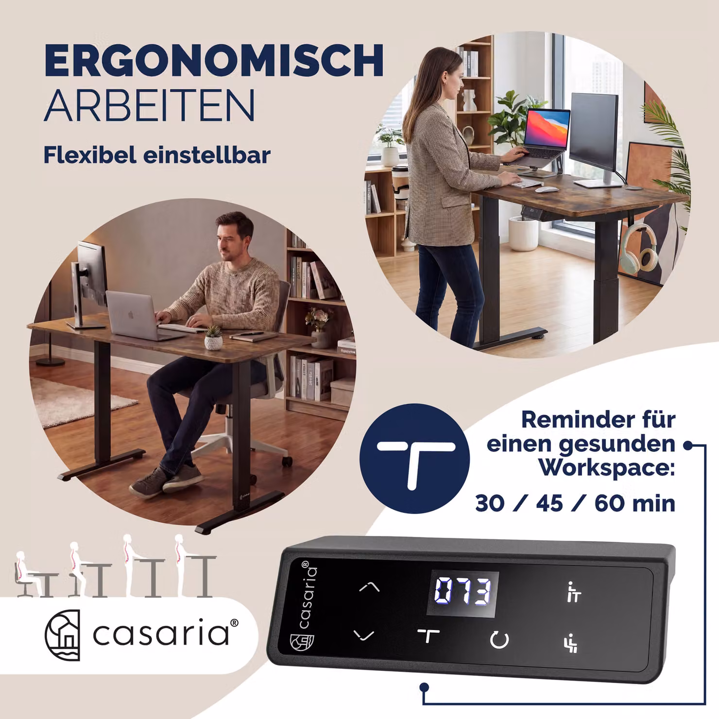 Scrivania regolabile in altezza CASARIA marrone con motore elettrico per gaming e home office L: 140 cm, P: 60 cm, H: 72-117 cm – 3