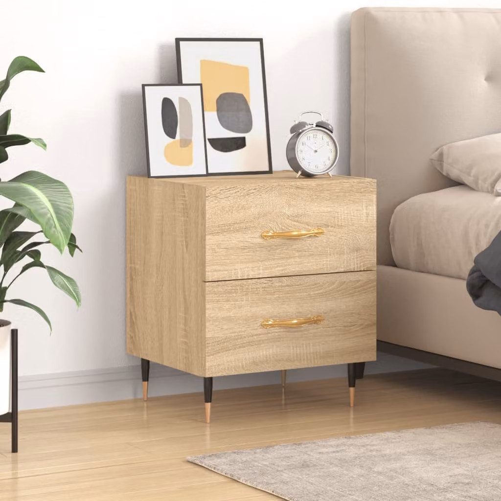 Comodino moderno vidaXL in legno e metallo, colore rovere sonoma, L 40 cm x P 35 cm x H 47,5 cm
