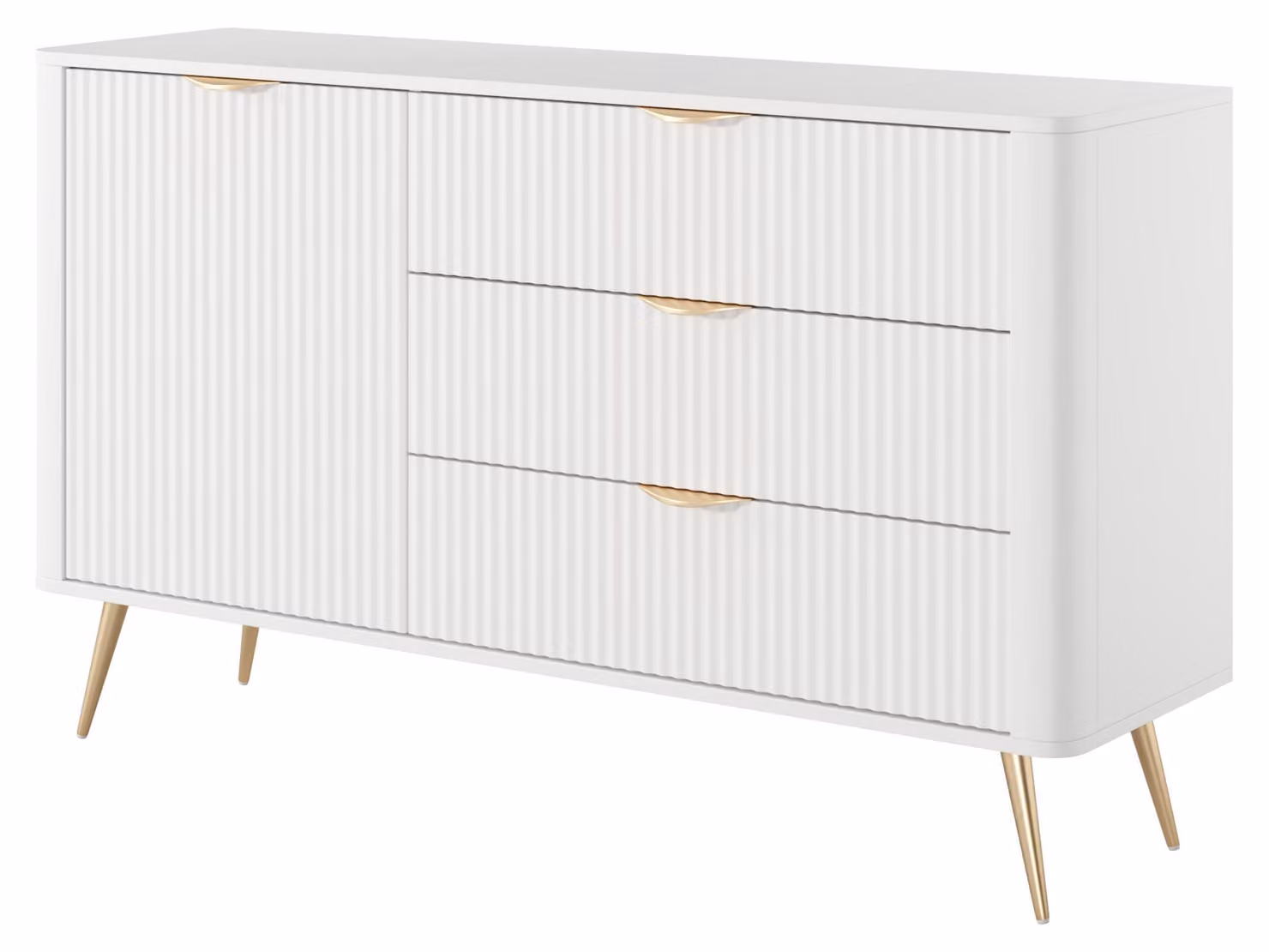 Comodino: 3 cassetti, 1 anta, bianco, 138 cm, dimensioni 2 x 38 x 81 cm