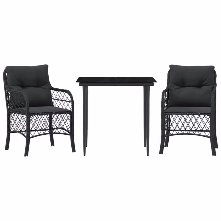 Set da Bistrò 3 pz con Cuscini Nero in Polyrattan
