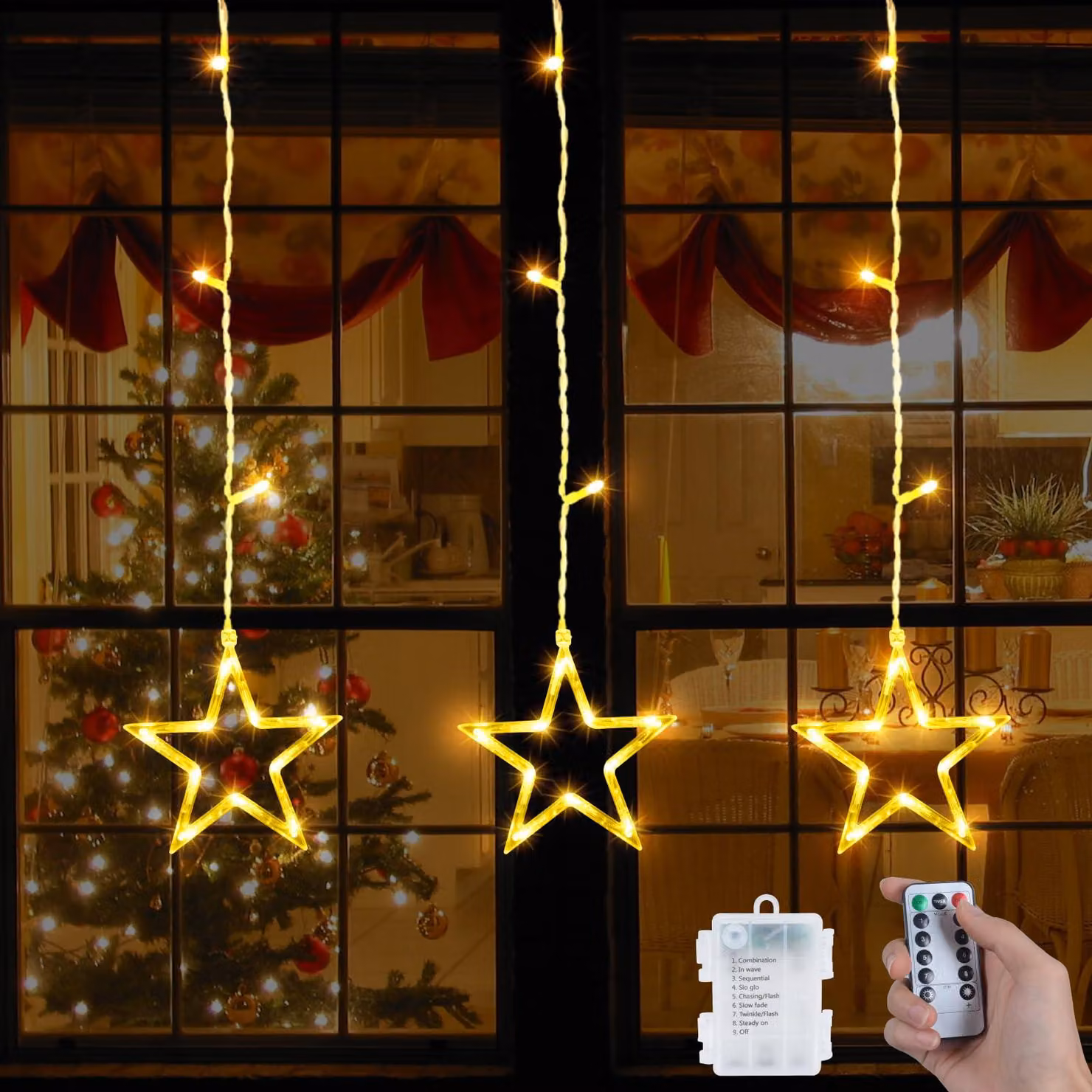 Ghirlanda luminosa a LED con 39 luci bianche calde, 8 modalità, grado di protezione IP44, alimentazione a batteria