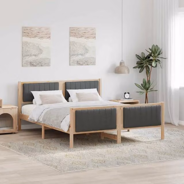 Struttura del letto moderna vidaXL in legno di pino e tessuto, marrone e grigio, L/P/H: 160 x 200 x 85,5 cm – 1