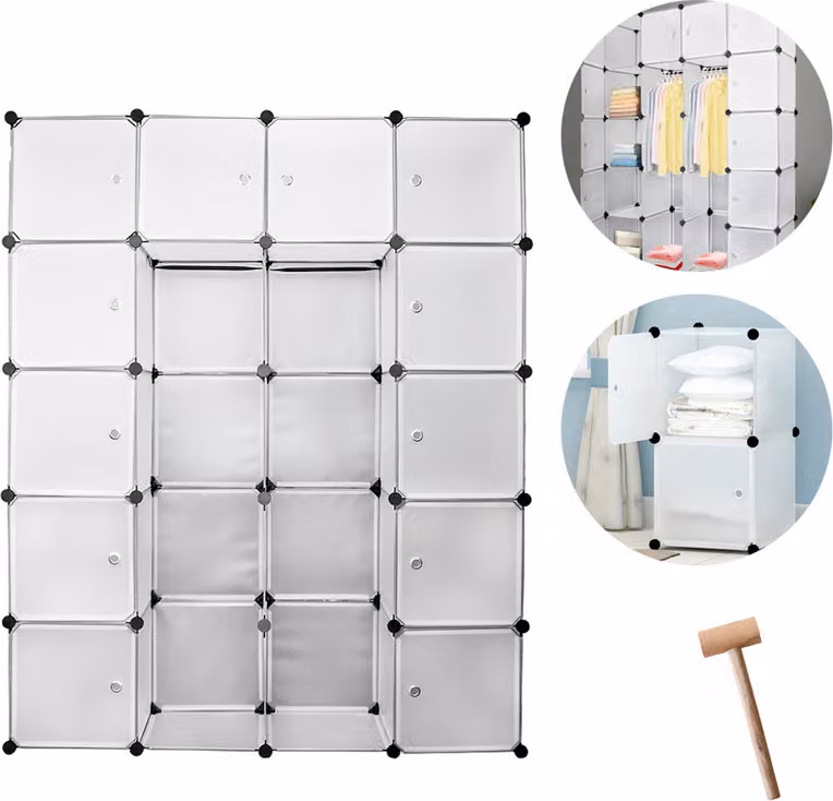 Armadio Jopassy bianco con ripiano a incastro in legno a martello Armadio scaffale multifunzionale fai da te