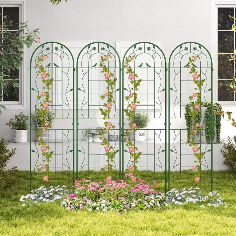 Pacco da 2 tralicci da giardino Costway in metallo verde per piante rampicanti e rose, Altezza: 180 cm