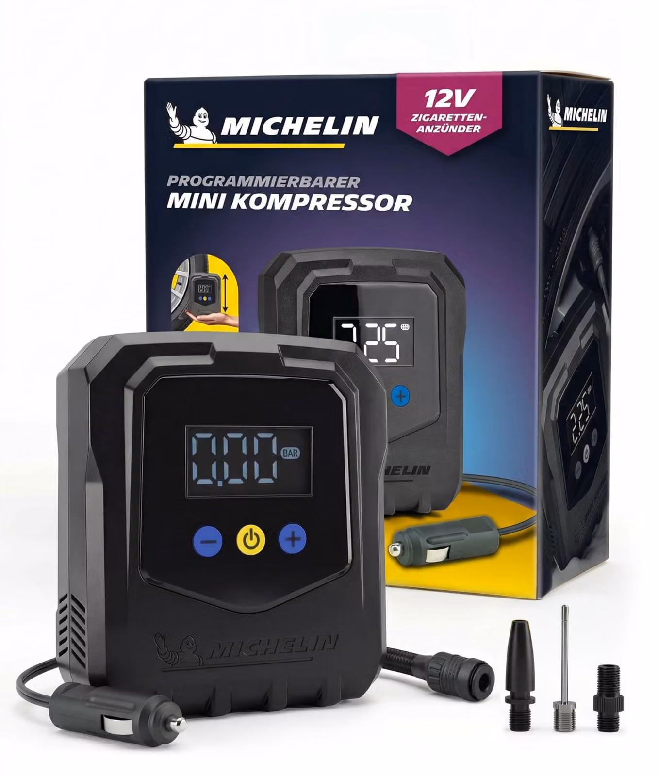 MICHELIN Air Power Easy: compressore da 12V con display digitale, funzione di arresto automatico fino a 8,3 bar
