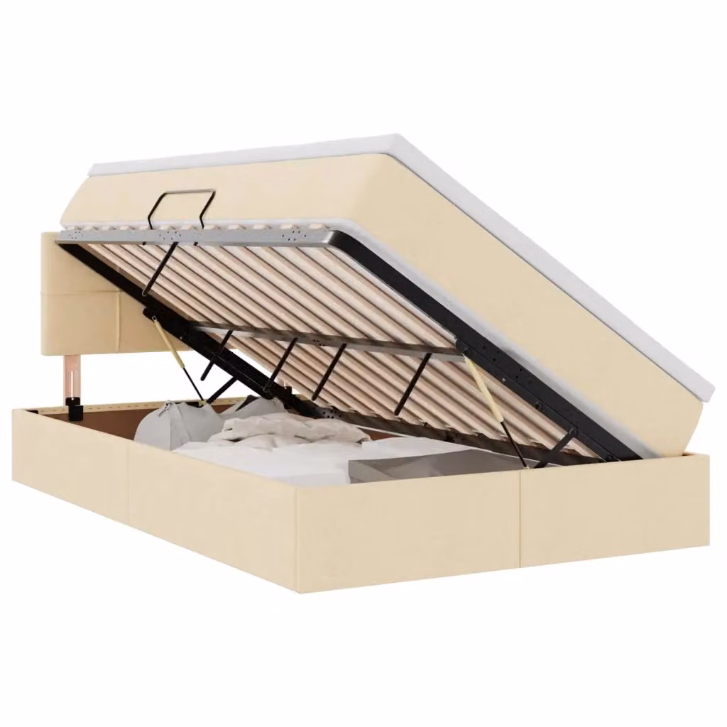 Letto con contenitore e illuminazione LED vidaXL in tessuto beige con porta USB L: 120 cm, P: 200 cm, H: 204 cm – 2