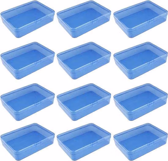 Set da 12 contenitori in plastica blu, rettangolari, 115x85x28 mm