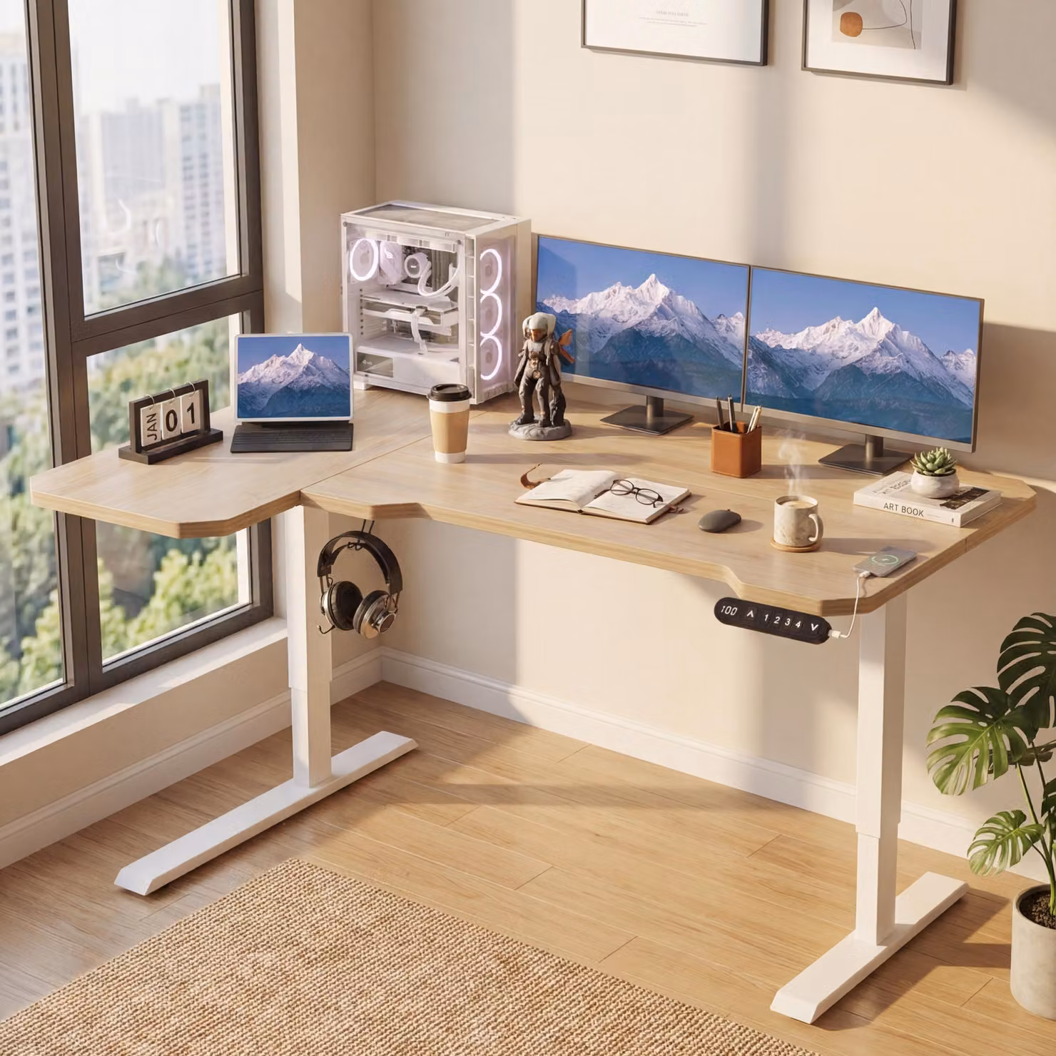 Hilodesk 150cm l scrivania elettrica regolabile in altezza, con presa di corrente e ricarica rapida