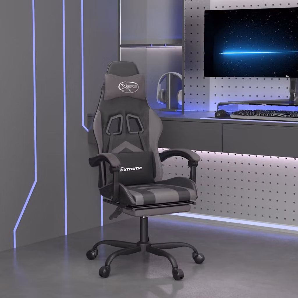 Sedia da Gaming vidaXL in Similpelle con Poggiapiedi, Nera e Grigia
