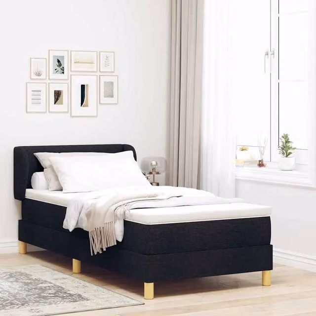 Letto a molle con testiera vidaXL in tessuto nero L/P/H: 190 x 90 x 93 cm