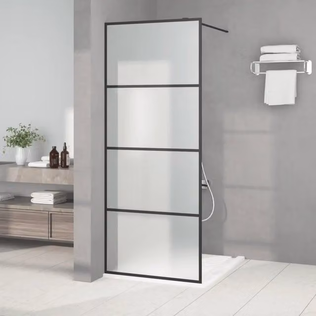 Parete Doccia Walk in vidaXL in Vetro Smerigliato Nero L: 80 cm, H: 195 cm