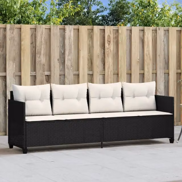 Lettino Prendisole con Cuscini Nero in Polyrattan 368326