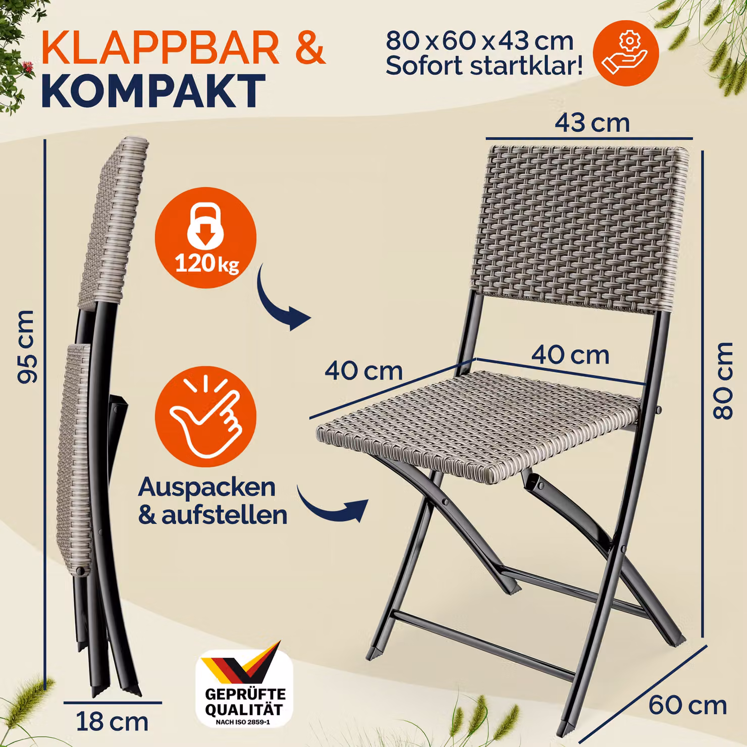 Set di 2 sedie pieghevoli in polirattan Casaria® colore nero per giardino e balcone – 2