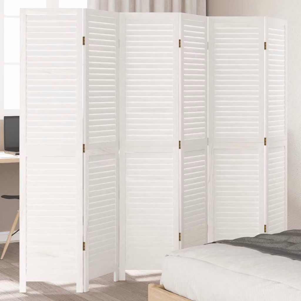 Divisorio Ambienti vidaXL con 6 Pannelli in Legno Massello di Paulownia Bianco Retrò H: 180 cm, L: 215 cm, P: 180 cm