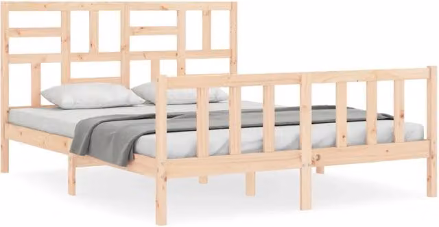 Letto matrimoniale | Letto per adulti | Giroletto senza Materasso 160x200 cm in Legno Massello di Pino
