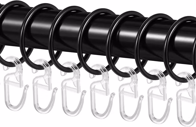 Set di 40 anelli metallici per tende da doccia, anelli neri per tende, con 40 ganci in plastica per tende, adatti per finestre, porte e docce