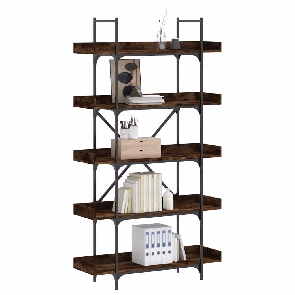 Libreria vidaXL con 5 Ripiani in Stile Industrial, Colore Rovere Fumo e Marrone, L 100 cm x P 33 cm x H 180,5 cm